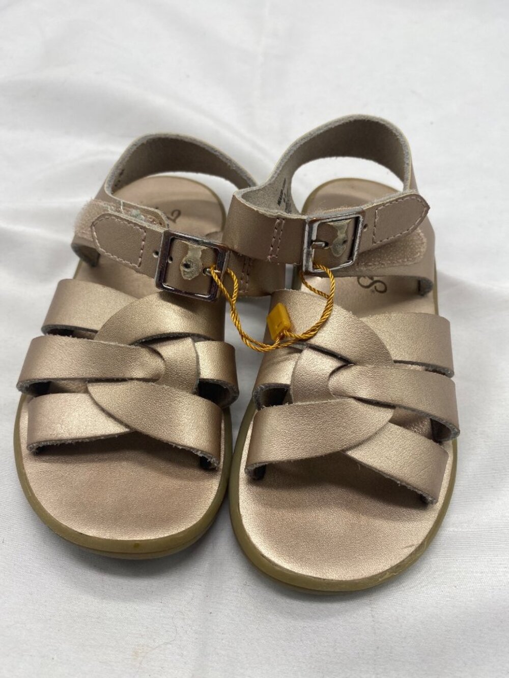 Footmates Girls Gold Leather Sandals Size 9 Adjustable Buckle Wave-1323